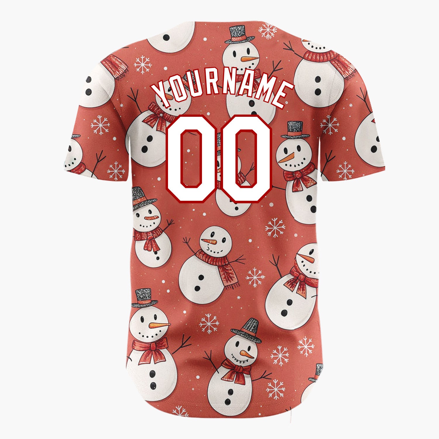 Custom Red Funny Snowman Whimsical Cartoon Pattern Christmas Baseball Jersey