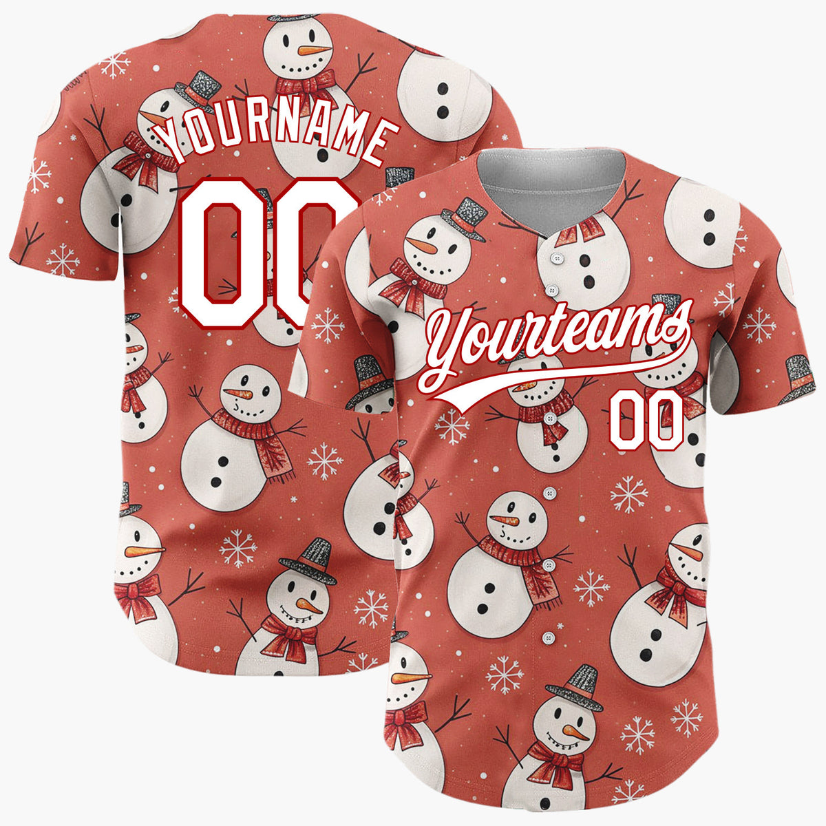 Custom Red Funny Snowman Whimsical Cartoon Pattern Christmas Baseball Jersey