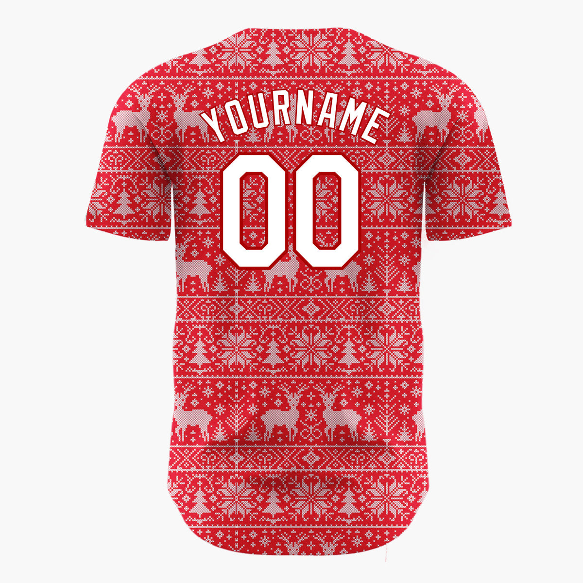 Custom Red White Reindeer Snowflake Bands Fair Isle Knitted Pattern Christmas Baseball Jersey