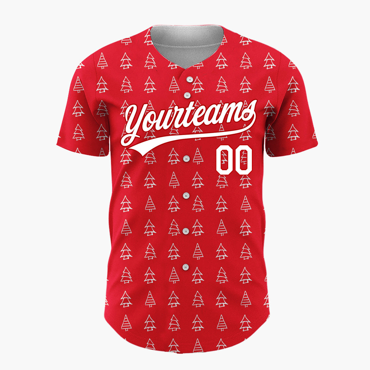 Custom Red White Doodle Christmas Trees Simple Line Pattern Christmas Baseball Jersey