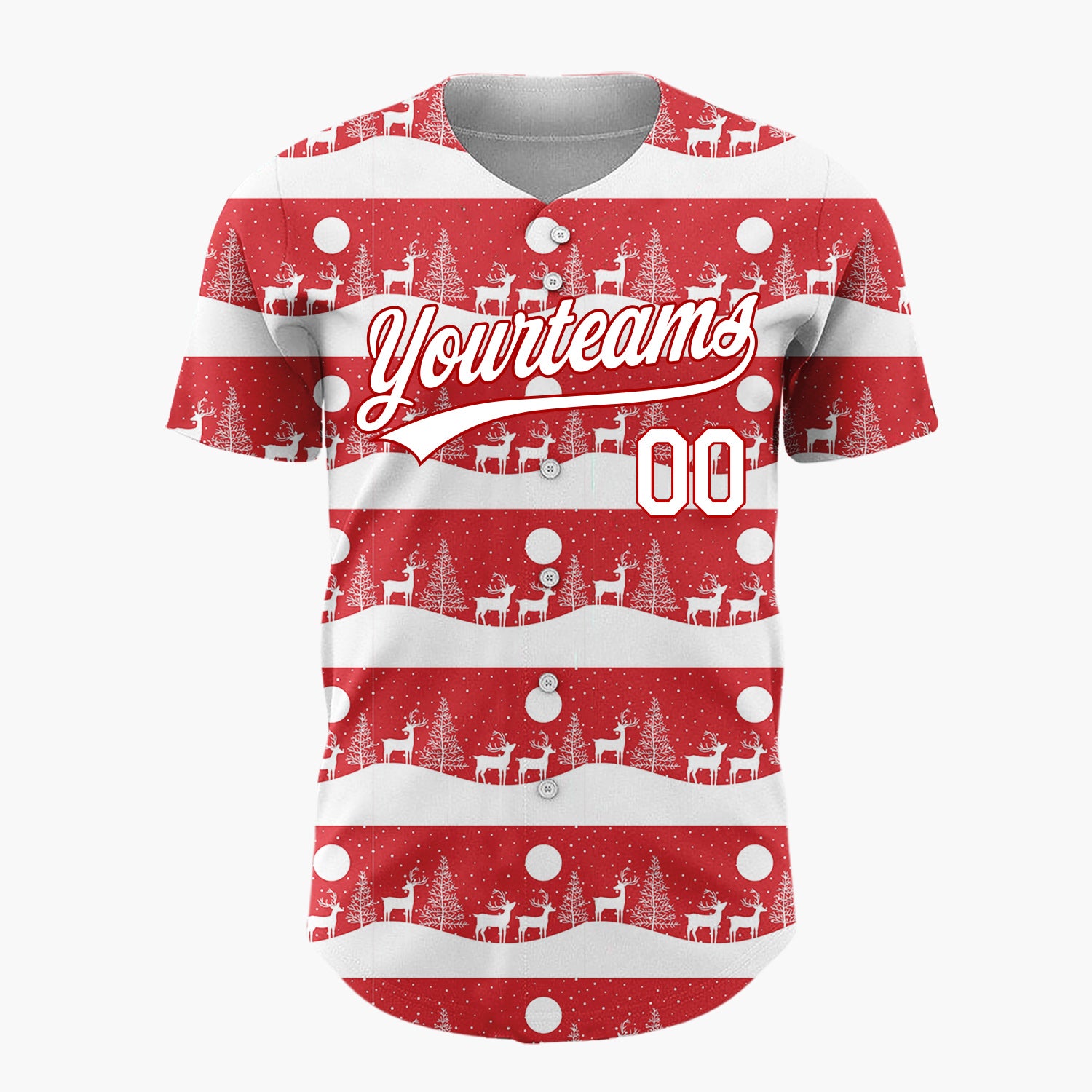 Custom Red Deer Tree Silhouette Border Pattern Christmas Baseball Jersey