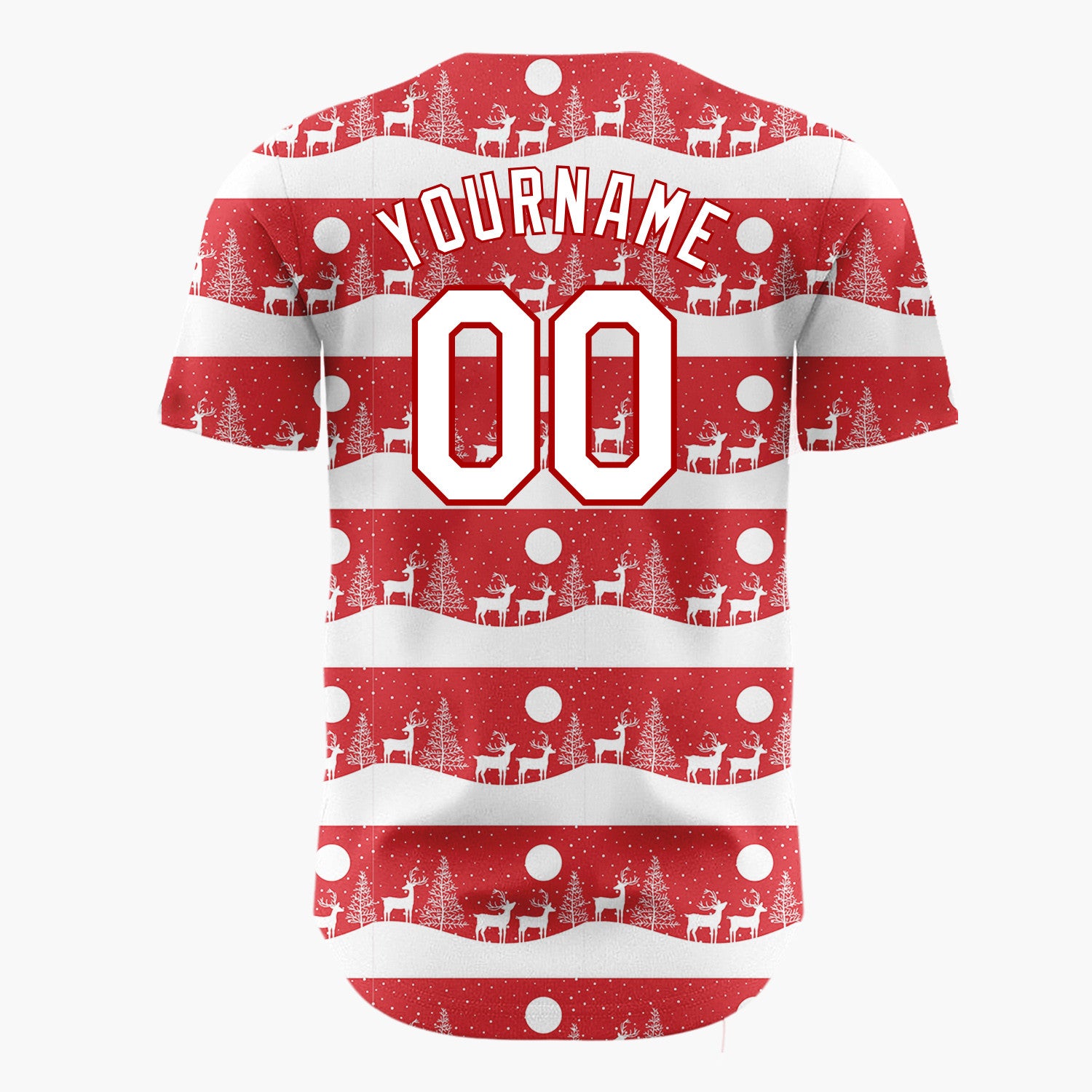 Custom Red Deer Tree Silhouette Border Pattern Christmas Baseball Jersey