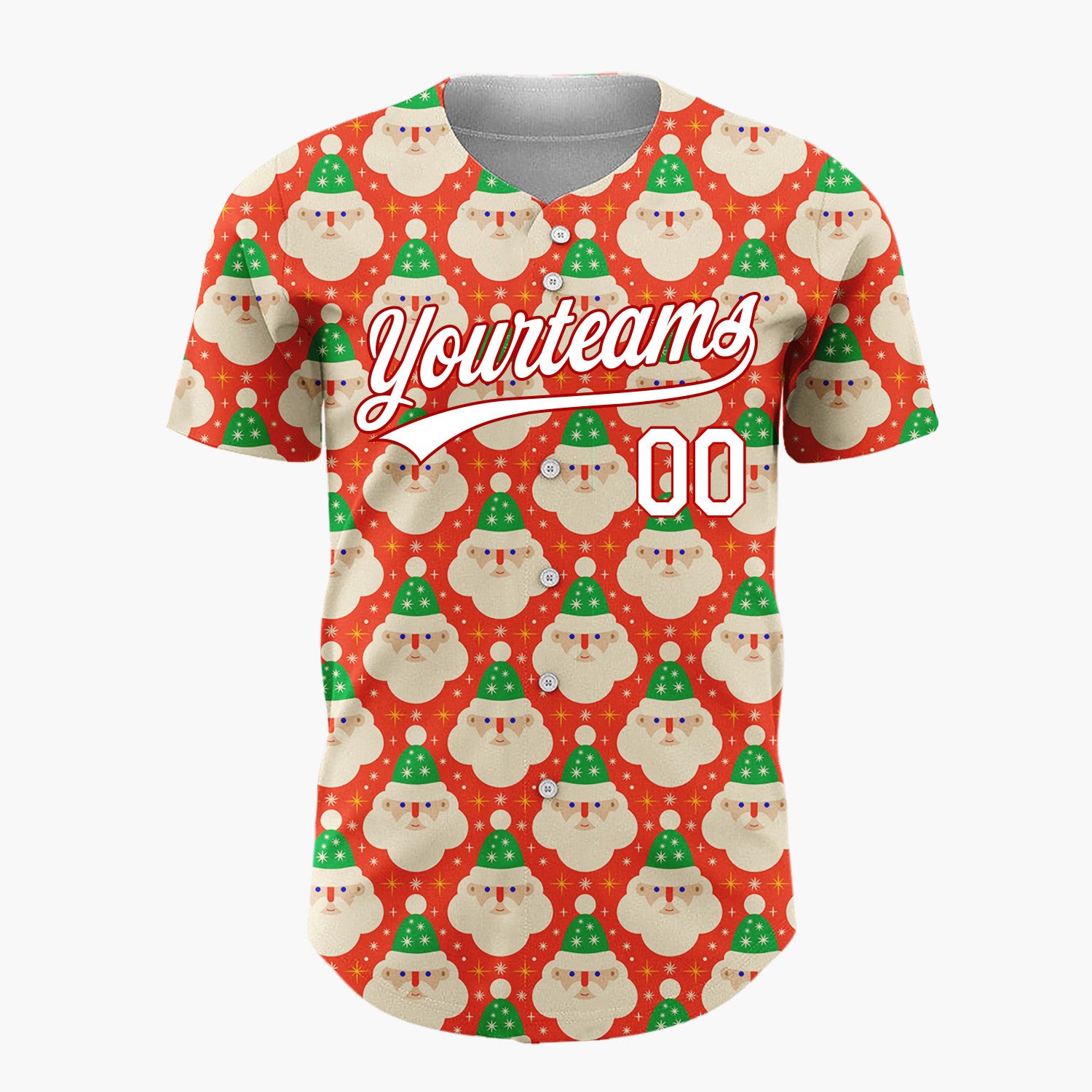 Custom Red Repeating Santa Face Retro Christmas Baseball Jersey