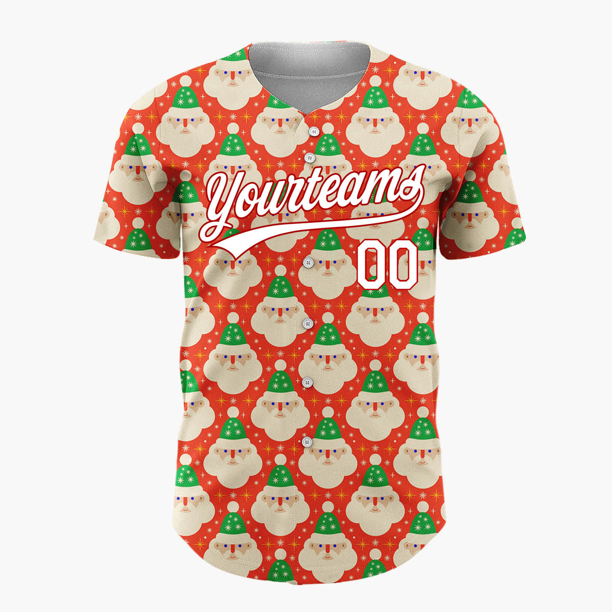 Custom Red Repeating Santa Face Retro Christmas Baseball Jersey