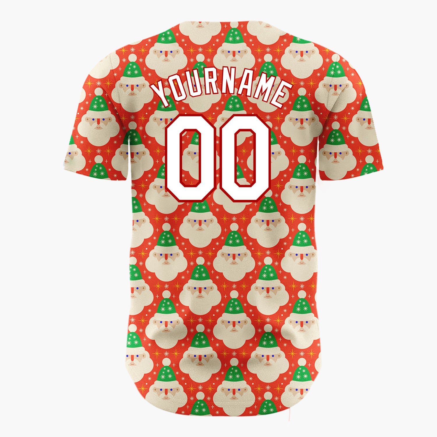 Custom Red Repeating Santa Face Retro Christmas Baseball Jersey