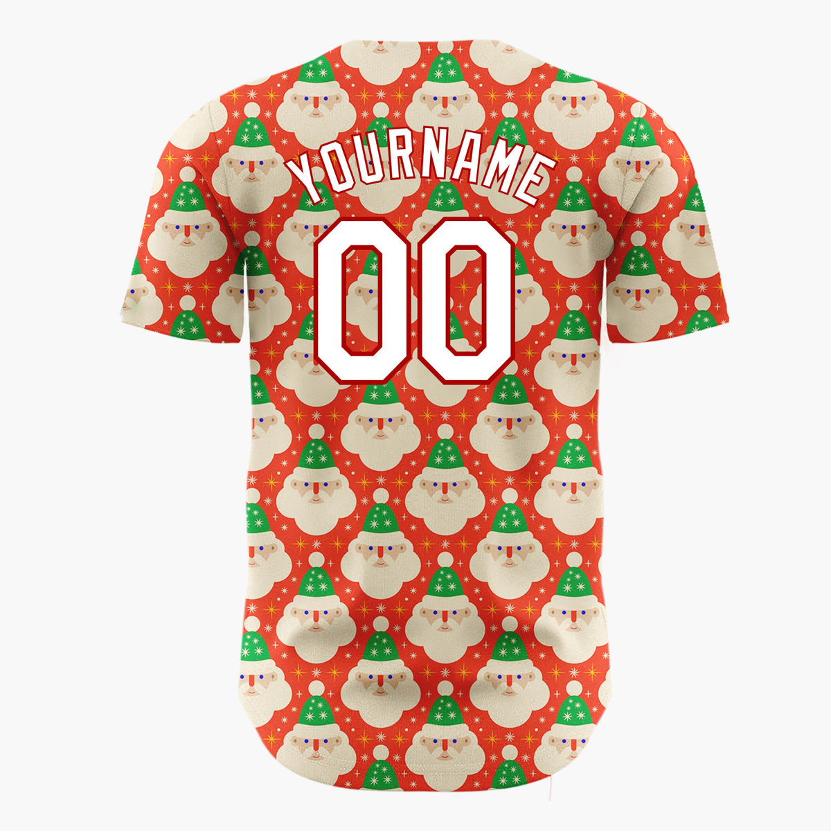 Custom Red Repeating Santa Face Retro Christmas Baseball Jersey