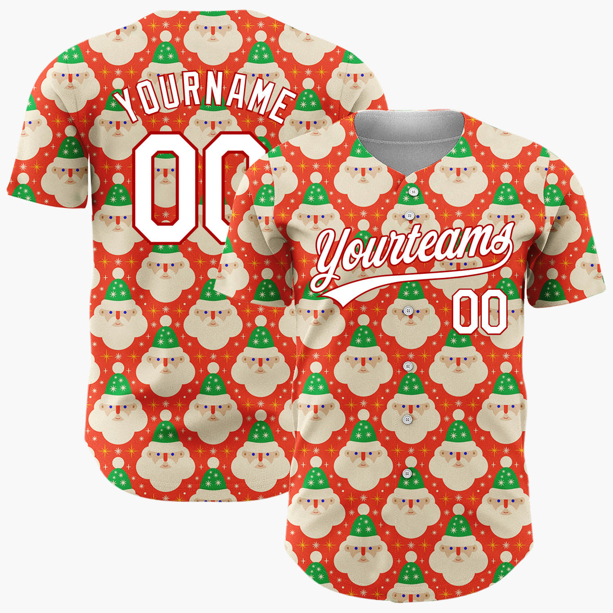 Custom Red Repeating Santa Face Retro Christmas Baseball Jersey