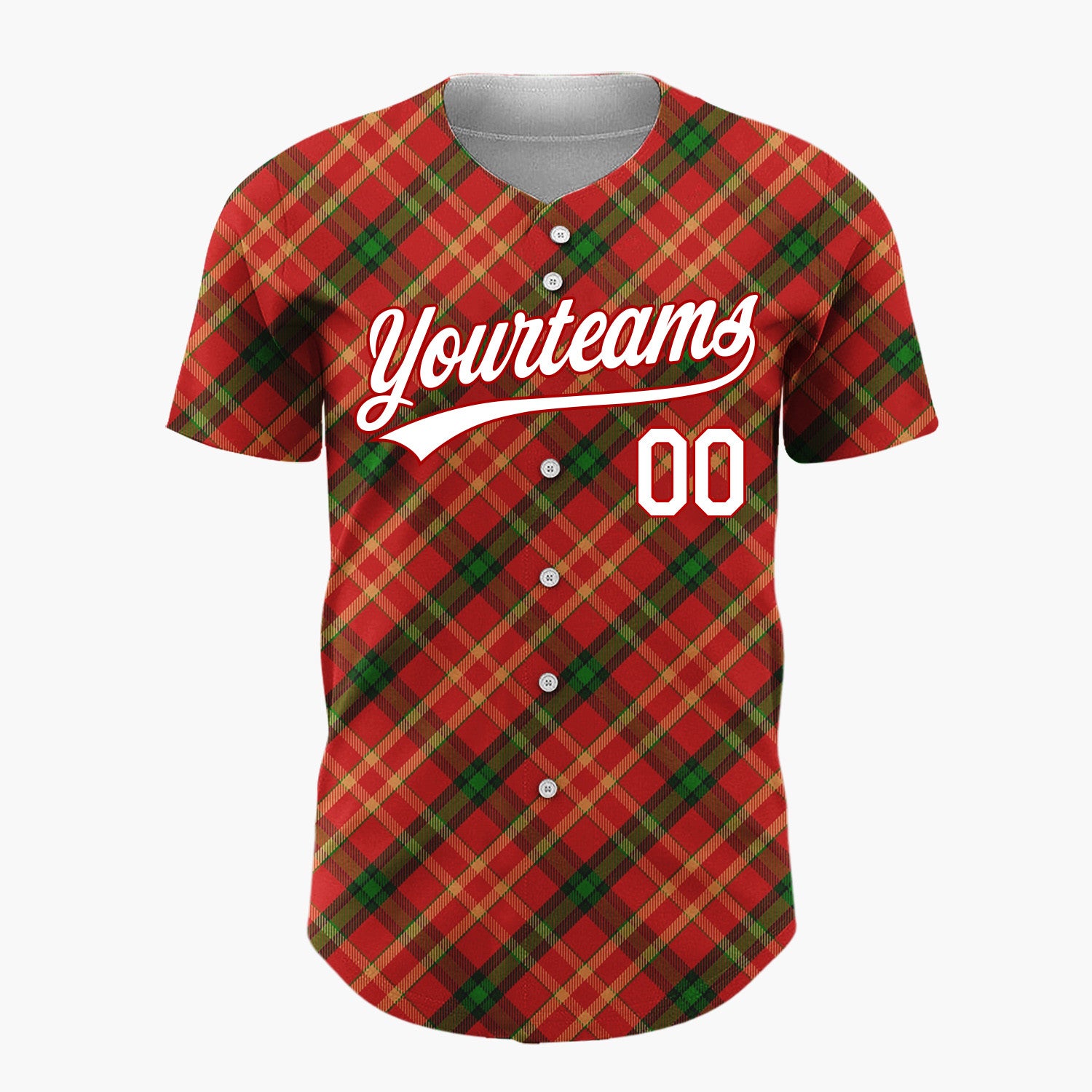 Custom Red Green Diagonal Plaid Tartan Classic Holiday Pattern Christmas Baseball Jersey