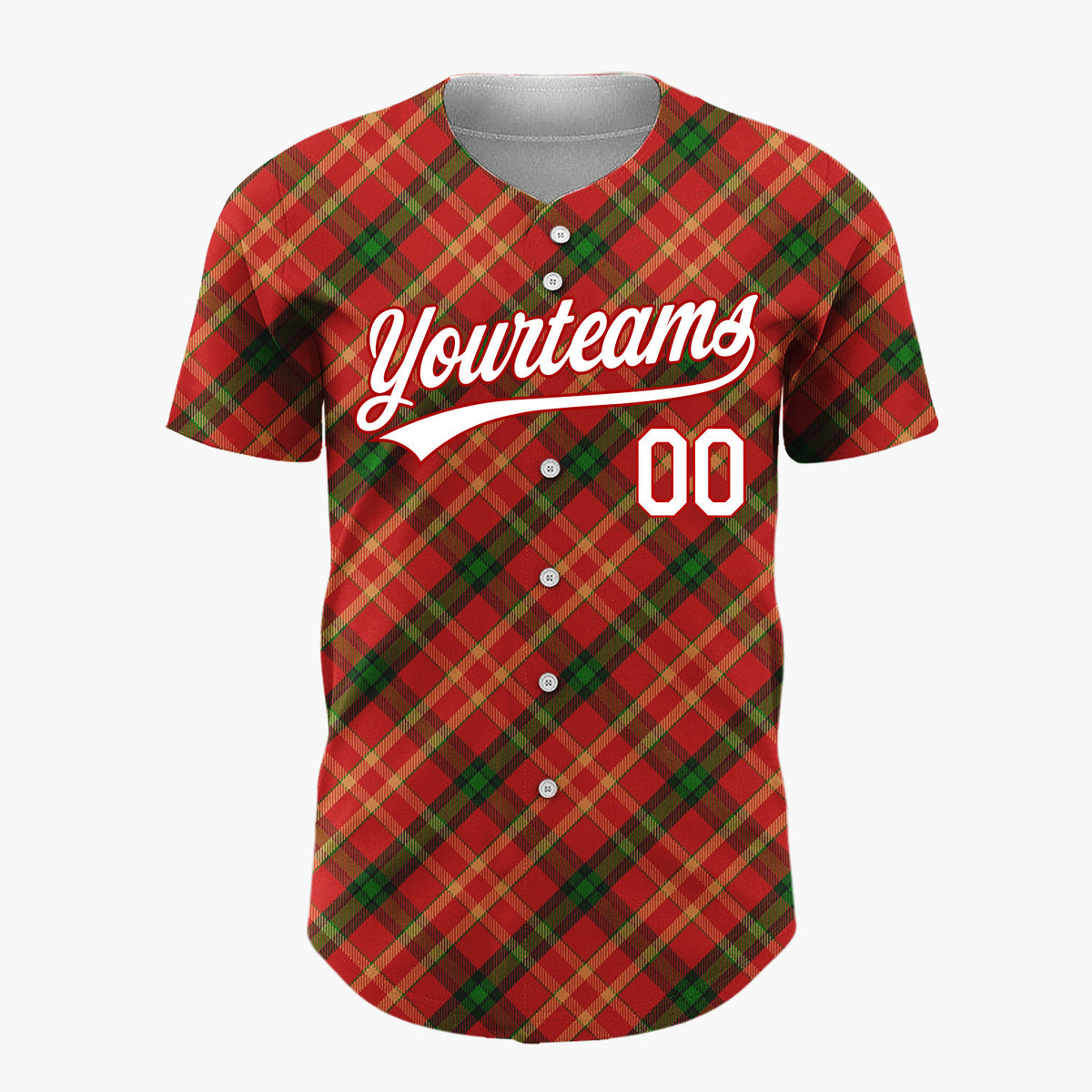 Custom Red Green Diagonal Plaid Tartan Classic Holiday Pattern Christmas Baseball Jersey