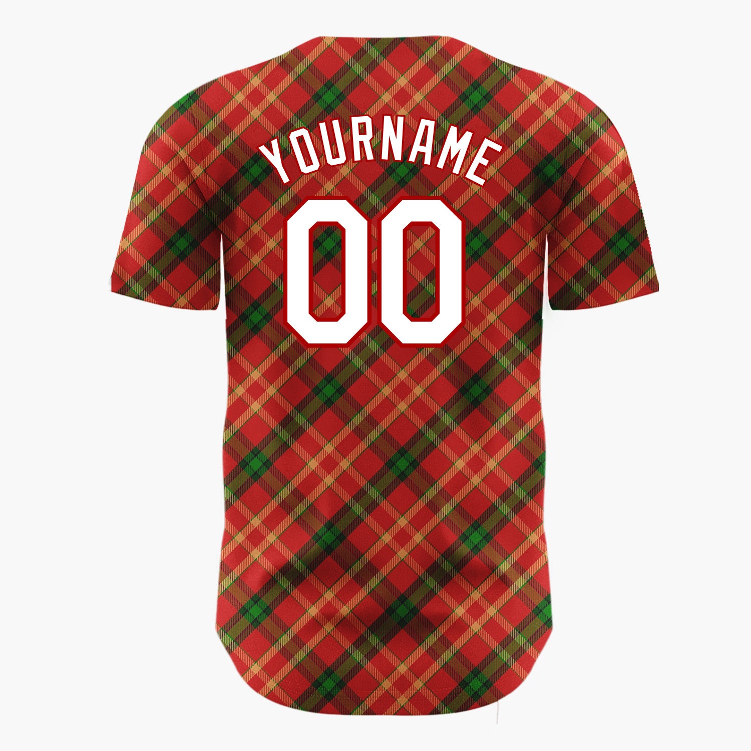 Custom Red Green Diagonal Plaid Tartan Classic Holiday Pattern Christmas Baseball Jersey