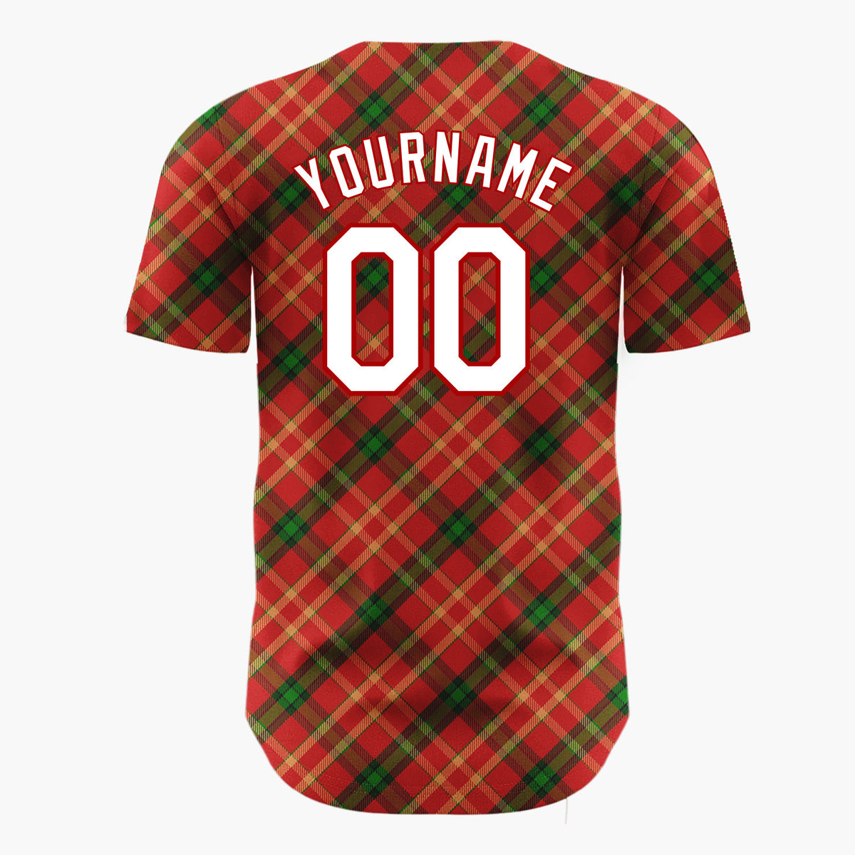 Custom Red Green Diagonal Plaid Tartan Classic Holiday Pattern Christmas Baseball Jersey