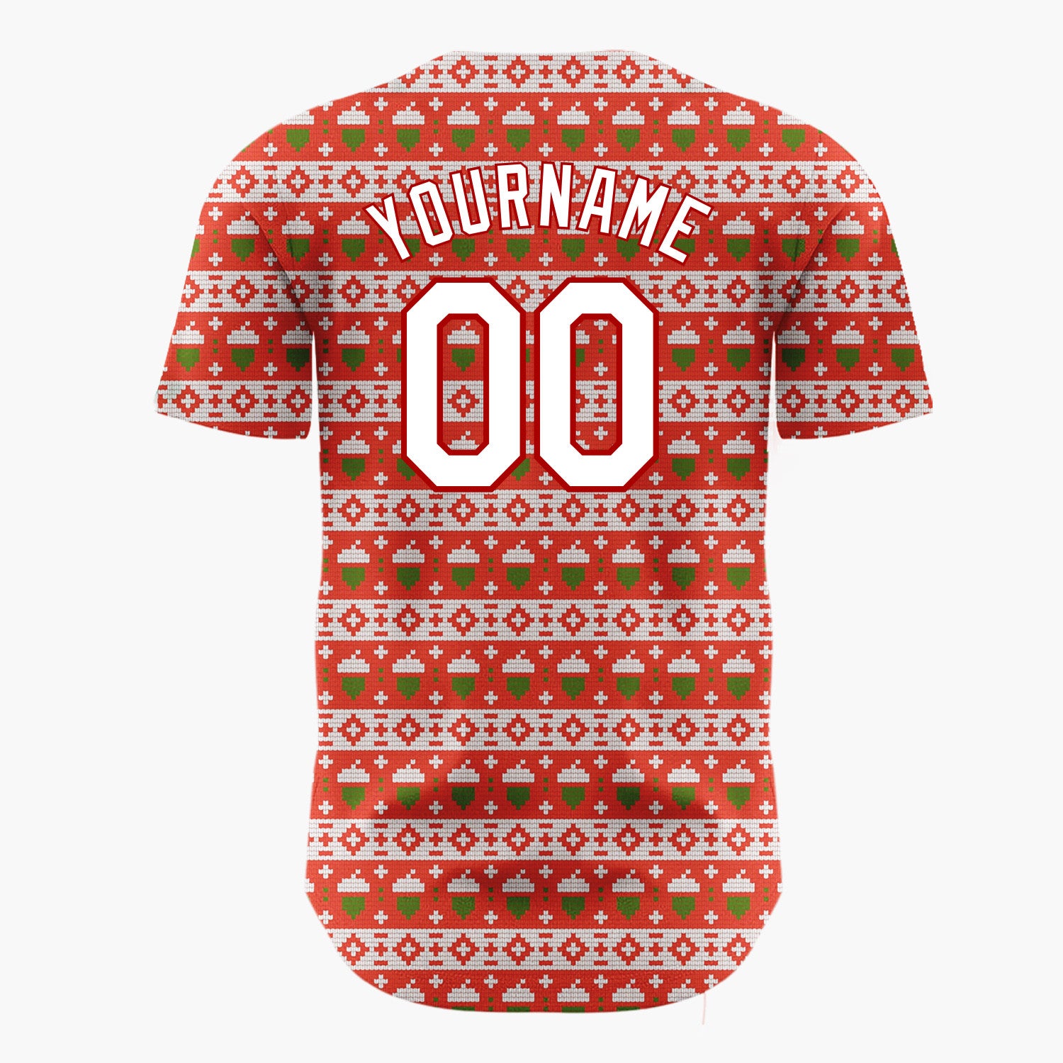 Custom Red Green And White Christmas Trees Knit Nordic Fair Isle Pattern Christmas Baseball Jersey