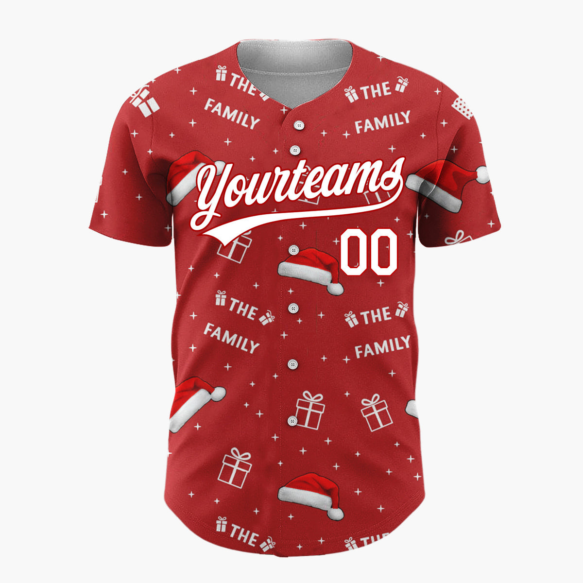 Custom Red White Black Santa Hats Gifts And Stars Family Christmas Baseball Jersey