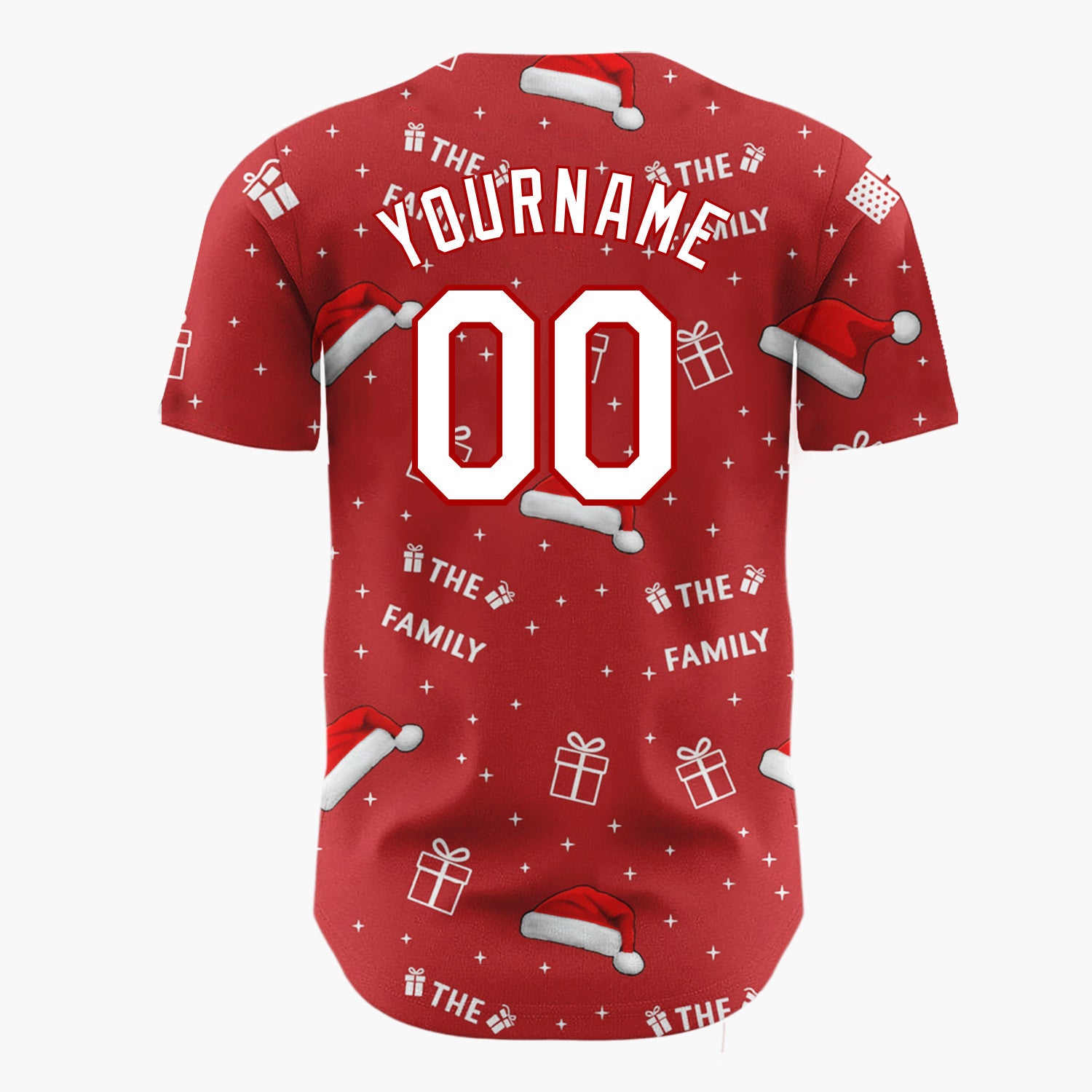 Custom Red White Black Santa Hats Gifts And Stars Family Christmas Baseball Jersey