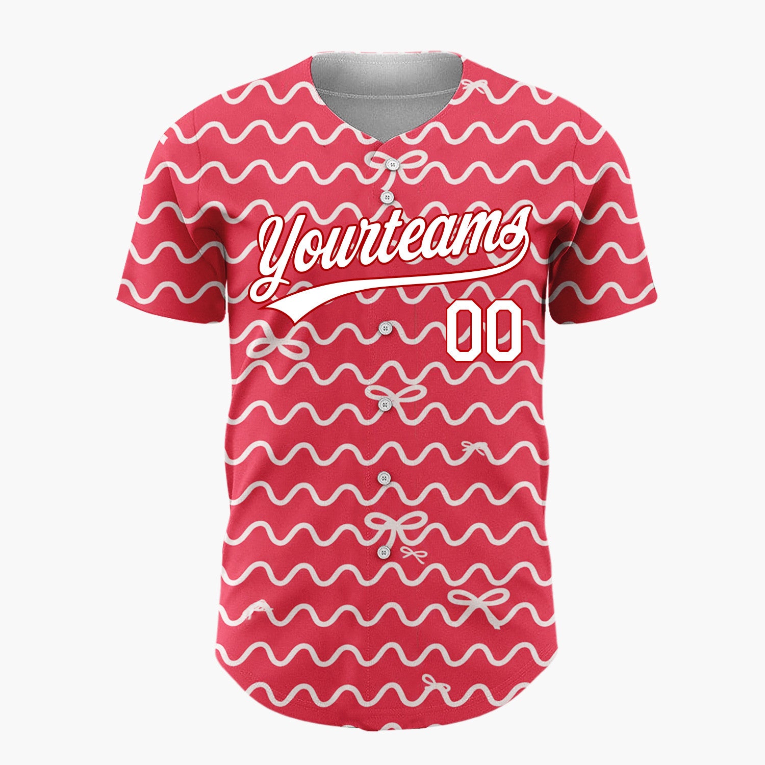Custom Red White Ribbons And Wavy Lines Minimal Christmas Wrapping Pattern Christmas Baseball Jersey