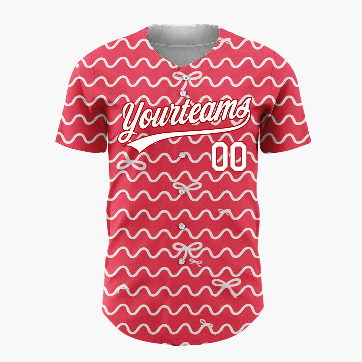 Custom Red White Ribbons And Wavy Lines Minimal Christmas Wrapping Pattern Christmas Baseball Jersey