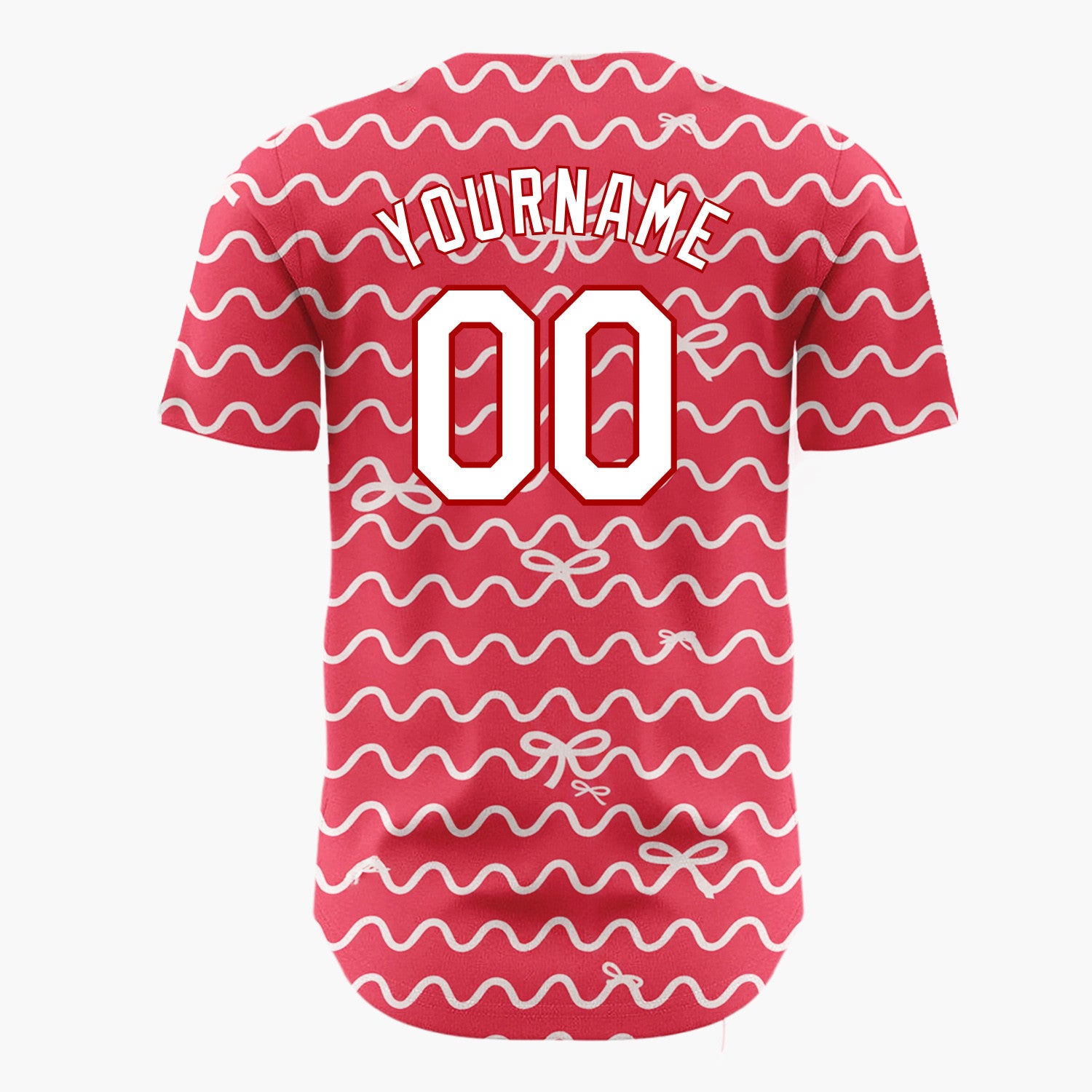 Custom Red White Ribbons And Wavy Lines Minimal Christmas Wrapping Pattern Christmas Baseball Jersey