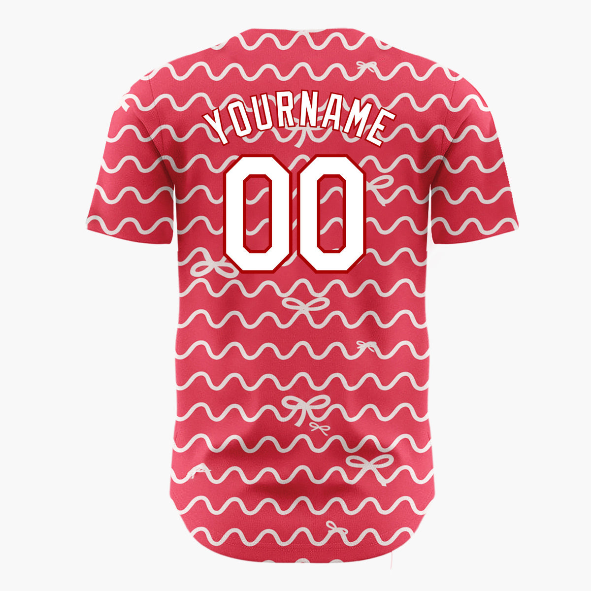 Custom Red White Ribbons And Wavy Lines Minimal Christmas Wrapping Pattern Christmas Baseball Jersey