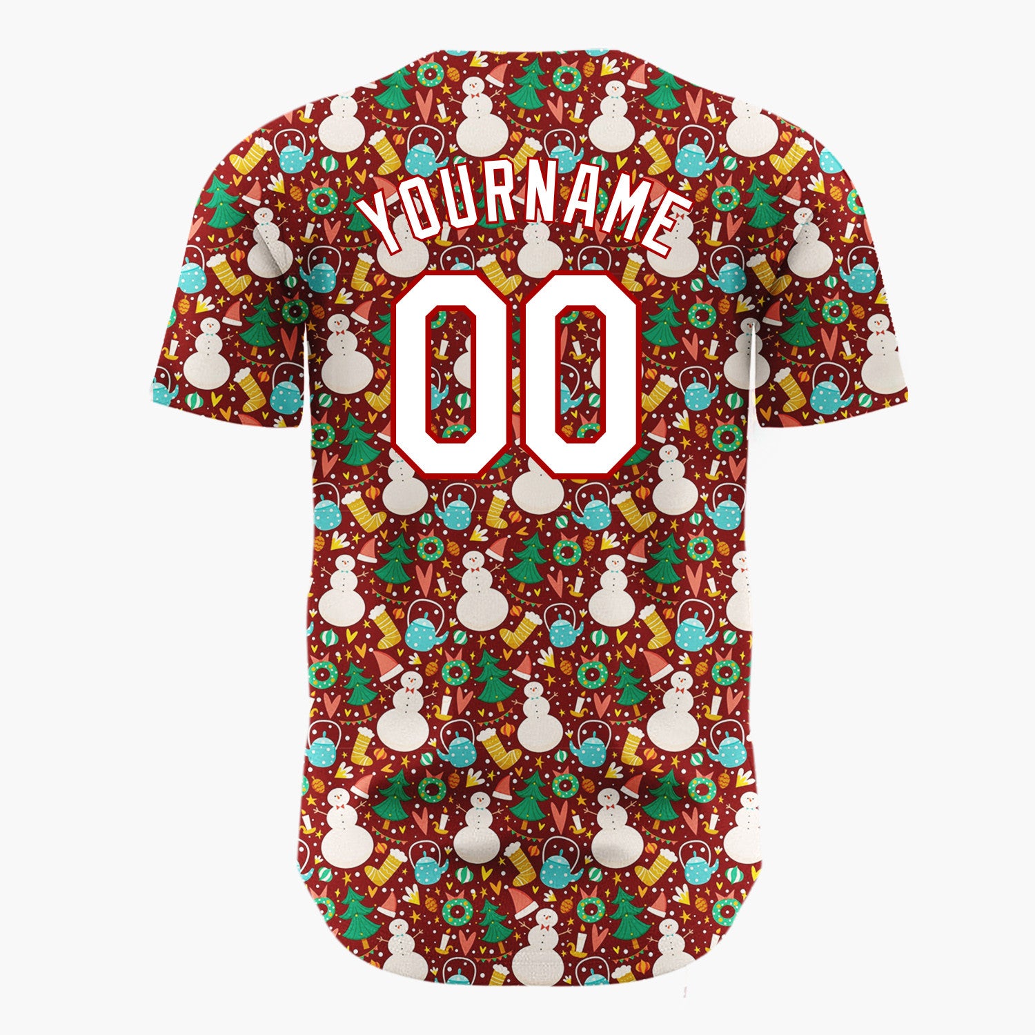 Custom Red Snowman Wreath Festive Nordic Pattern Christmas Baseball Jersey