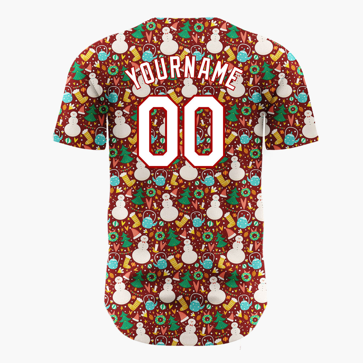 Custom Red Snowman Wreath Festive Nordic Pattern Christmas Baseball Jersey
