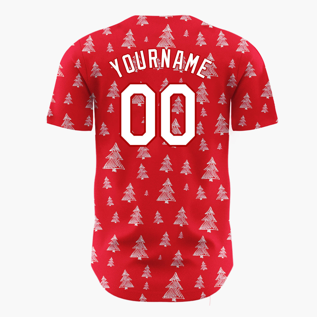 Custom Red White Sketch Christmas Trees Doodle Pattern Christmas Baseball Jersey