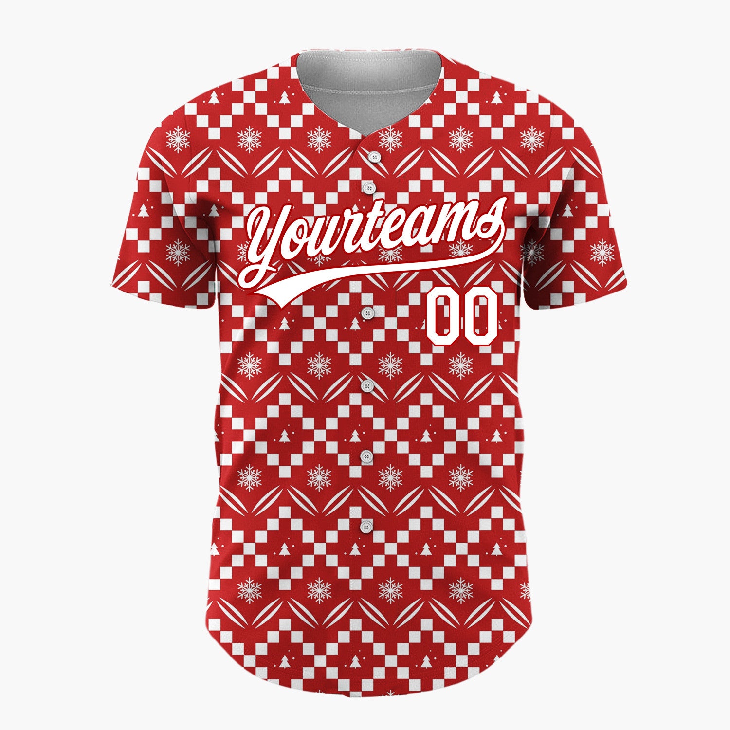 Custom Red Snowflakes Geometric Nordic Fair Isle Christmas Baseball Jersey