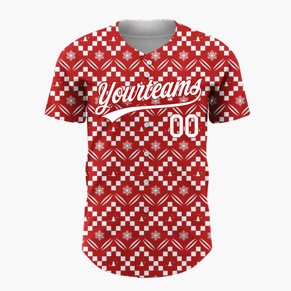 Custom Red Snowflakes Geometric Nordic Fair Isle Christmas Baseball Jersey