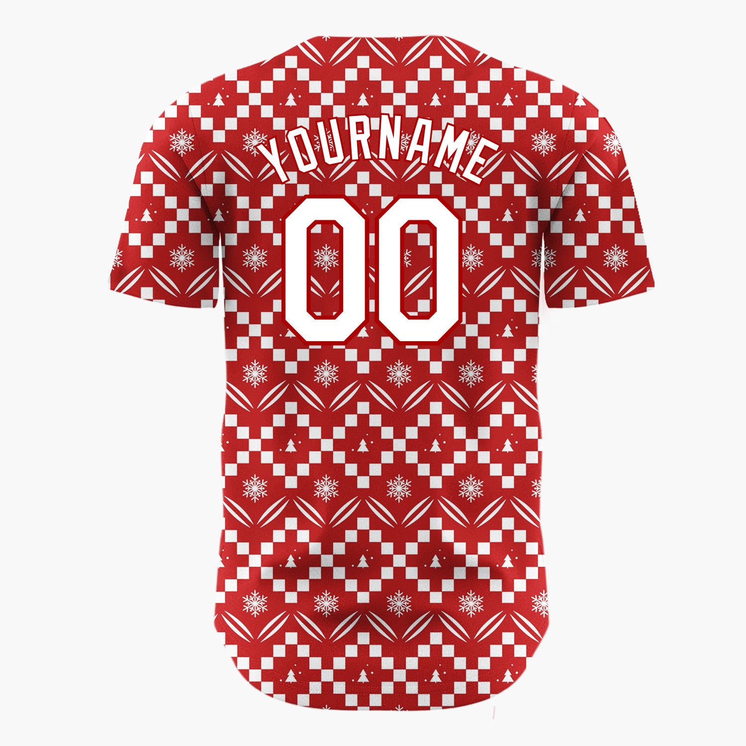 Custom Red Snowflakes Geometric Nordic Fair Isle Christmas Baseball Jersey