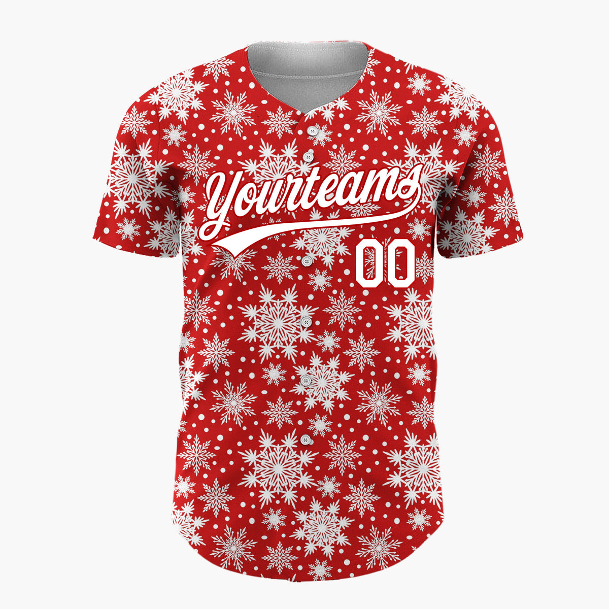 Custom Red Detailed Snowflake Winter Pattern Christmas Baseball Jersey