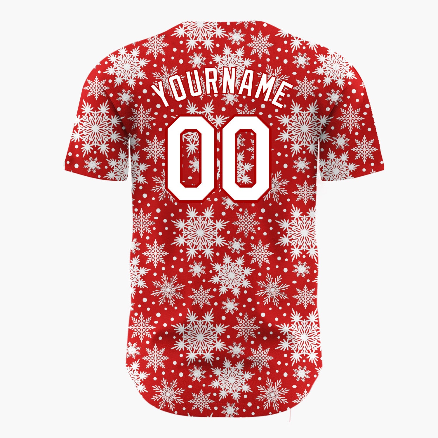 Custom Red Detailed Snowflake Winter Pattern Christmas Baseball Jersey