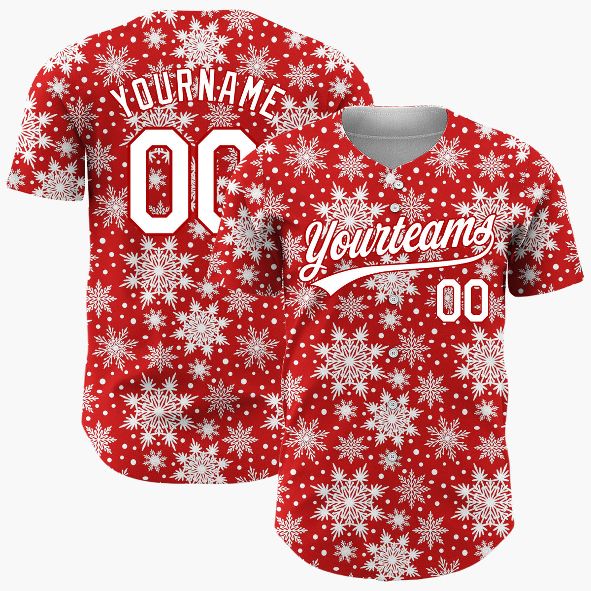 Custom Red Detailed Snowflake Winter Pattern Christmas Baseball Jersey