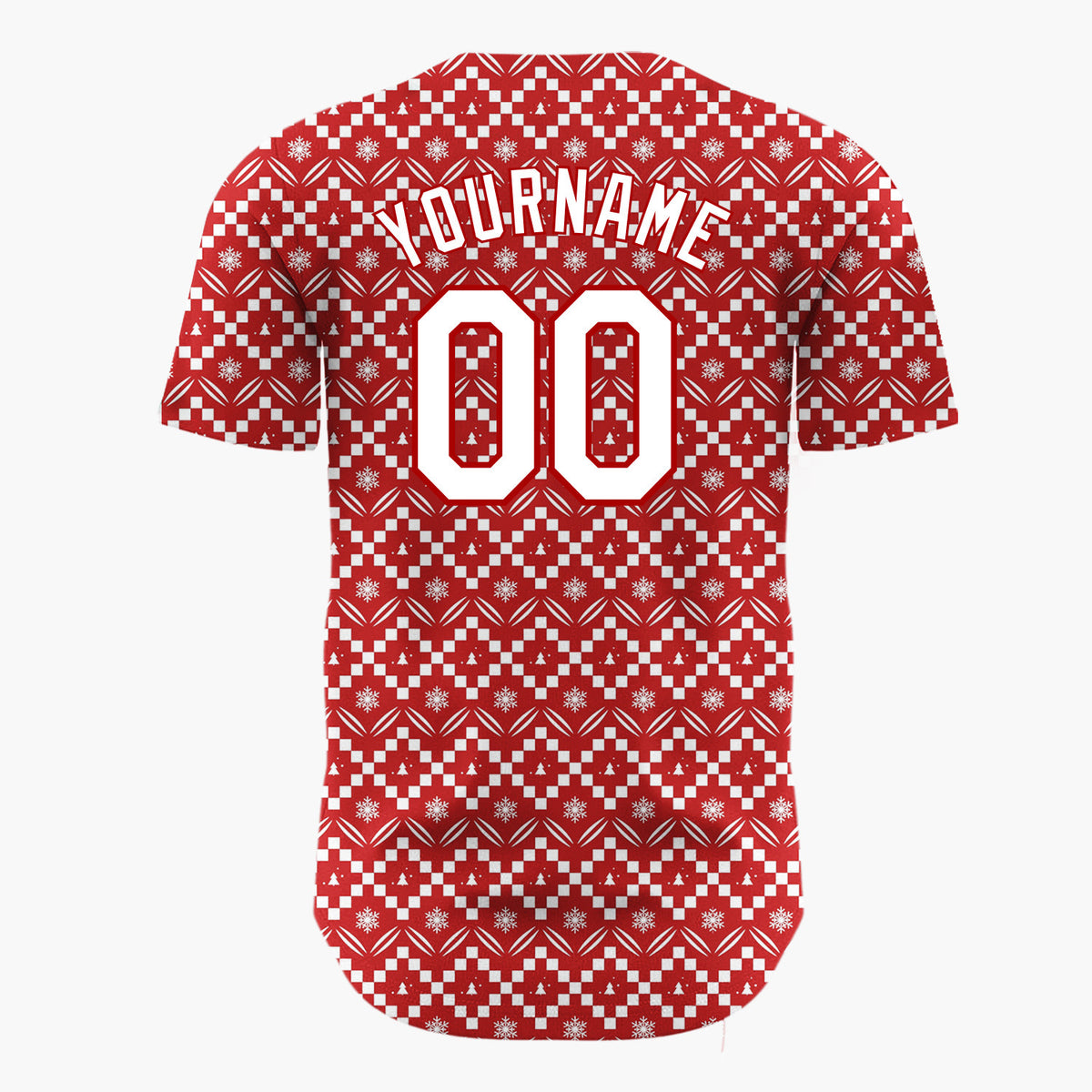 Custom Red Christmas Trees Geometric Nordic Fair Isle Christmas Baseball Jersey