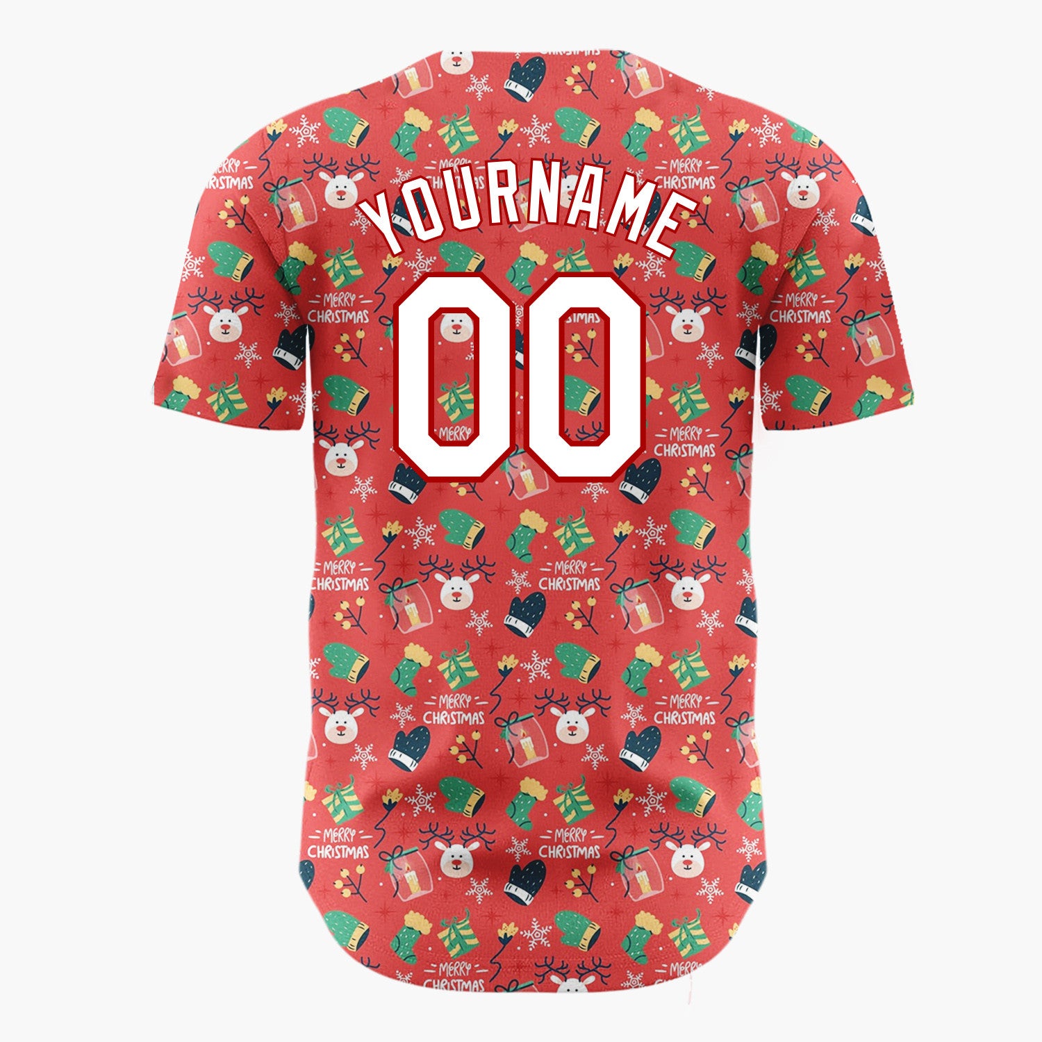 Custom Red Green Navy Bears Reindeer And Mittens Merry Christmas Baseball Jersey