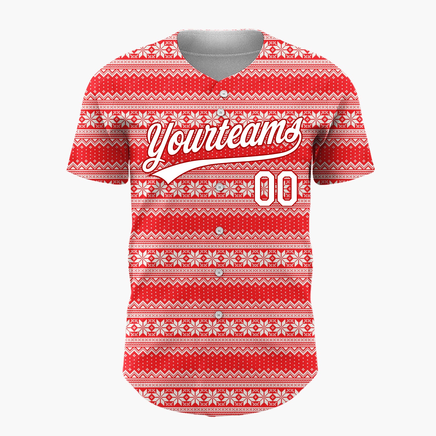 Custom Red Nordic Knit Stripes Nordic Pattern Christmas Baseball Jersey
