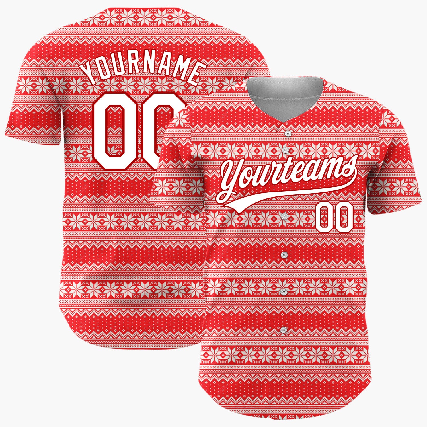 Custom Red Nordic Knit Stripes Nordic Pattern Christmas Baseball Jersey