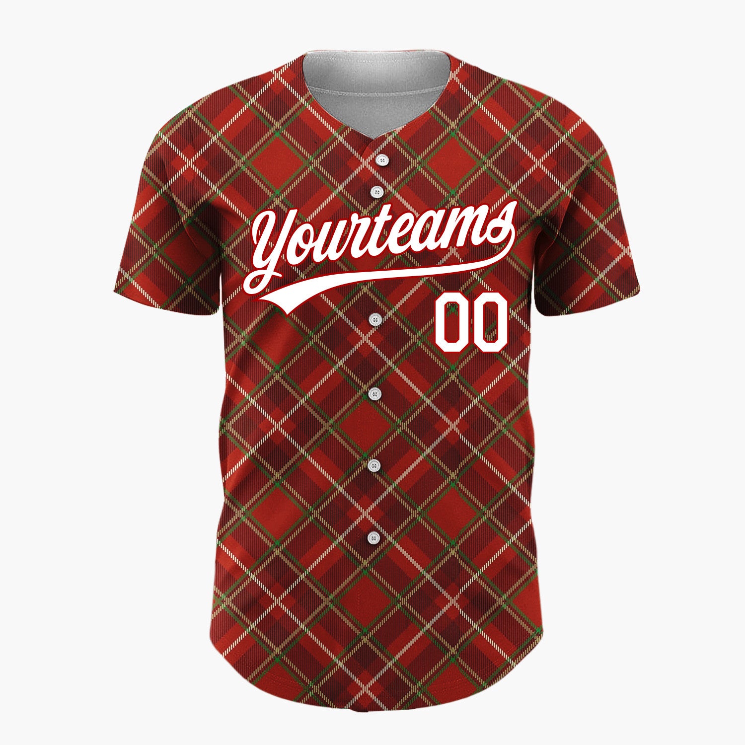 Custom Red Green Beige Tartan Plaid Classic Holiday Pattern Christmas Baseball Jersey