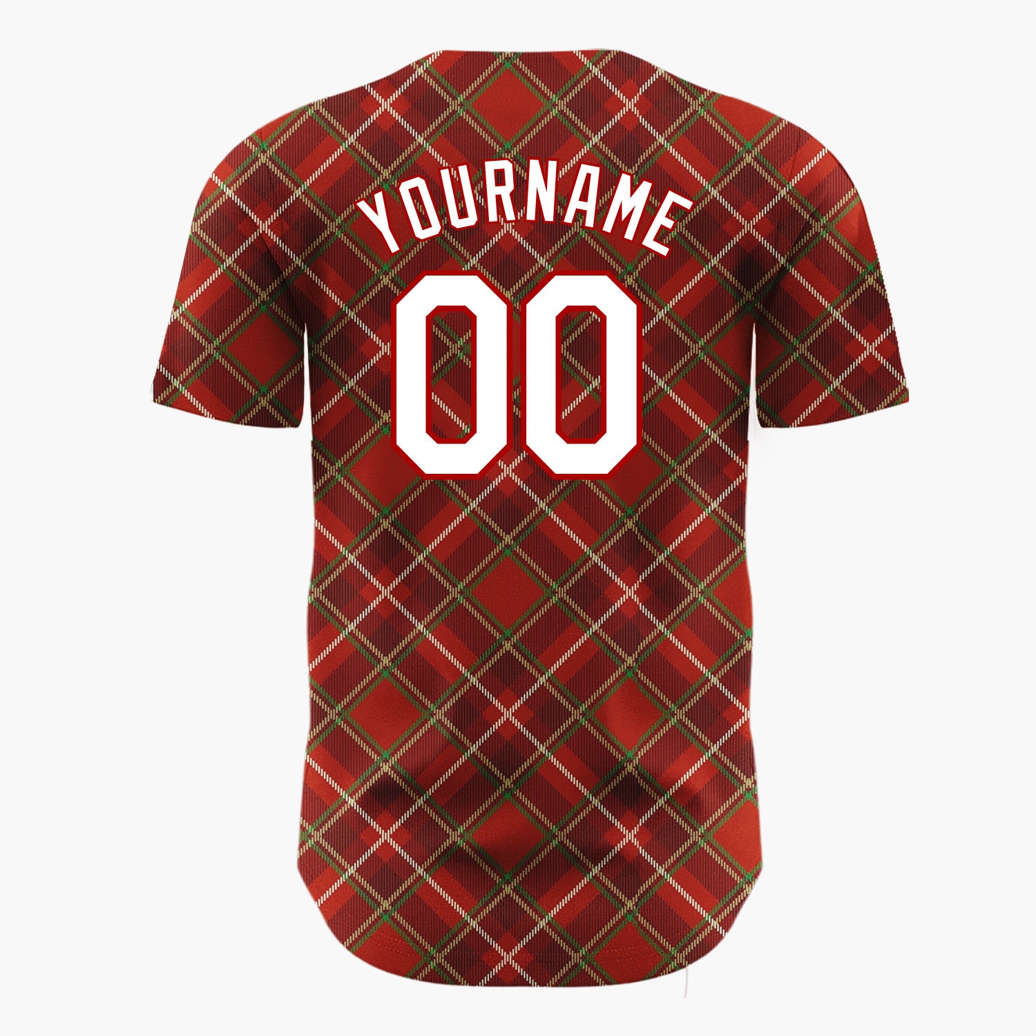 Custom Red Green Beige Tartan Plaid Classic Holiday Pattern Christmas Baseball Jersey