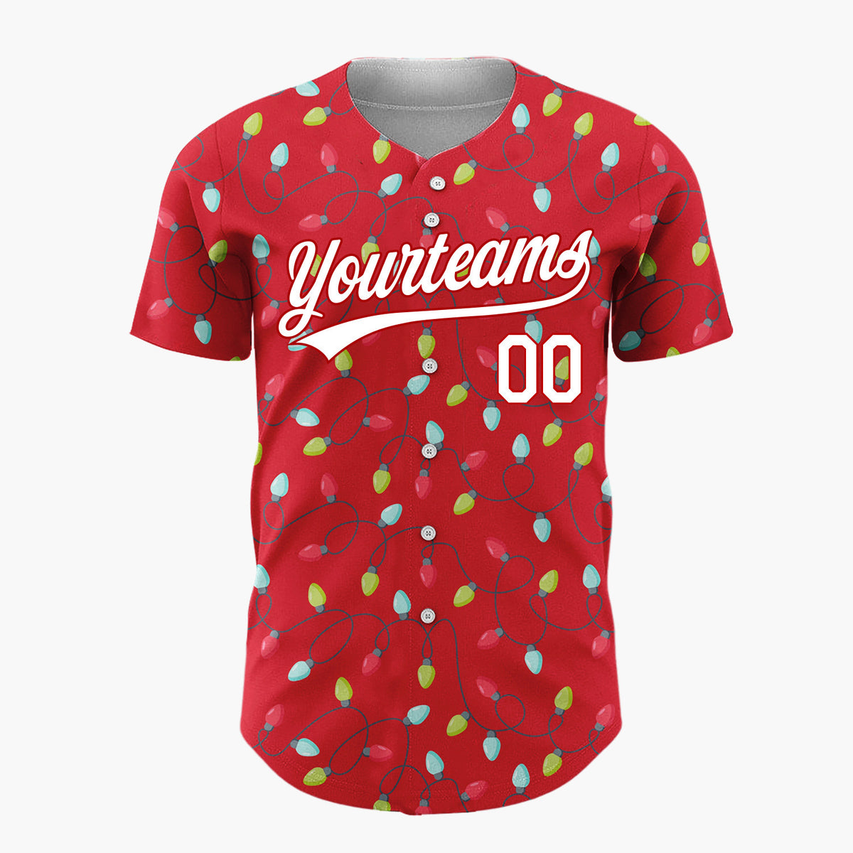 Custom Red Christmas Lights Tangled String Cartoon Christmas Baseball Jersey