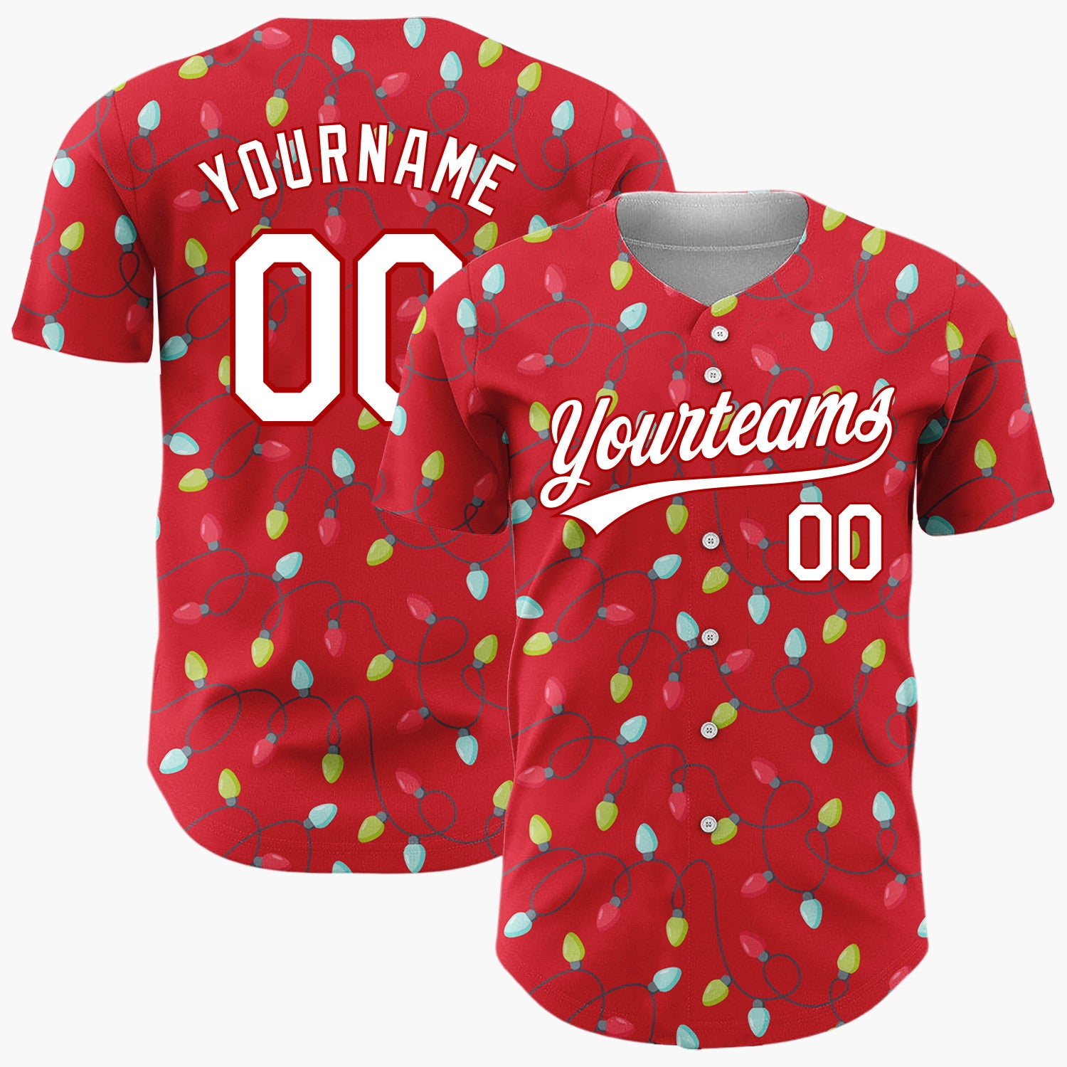 Custom Red Christmas Lights Tangled String Cartoon Christmas Baseball Jersey