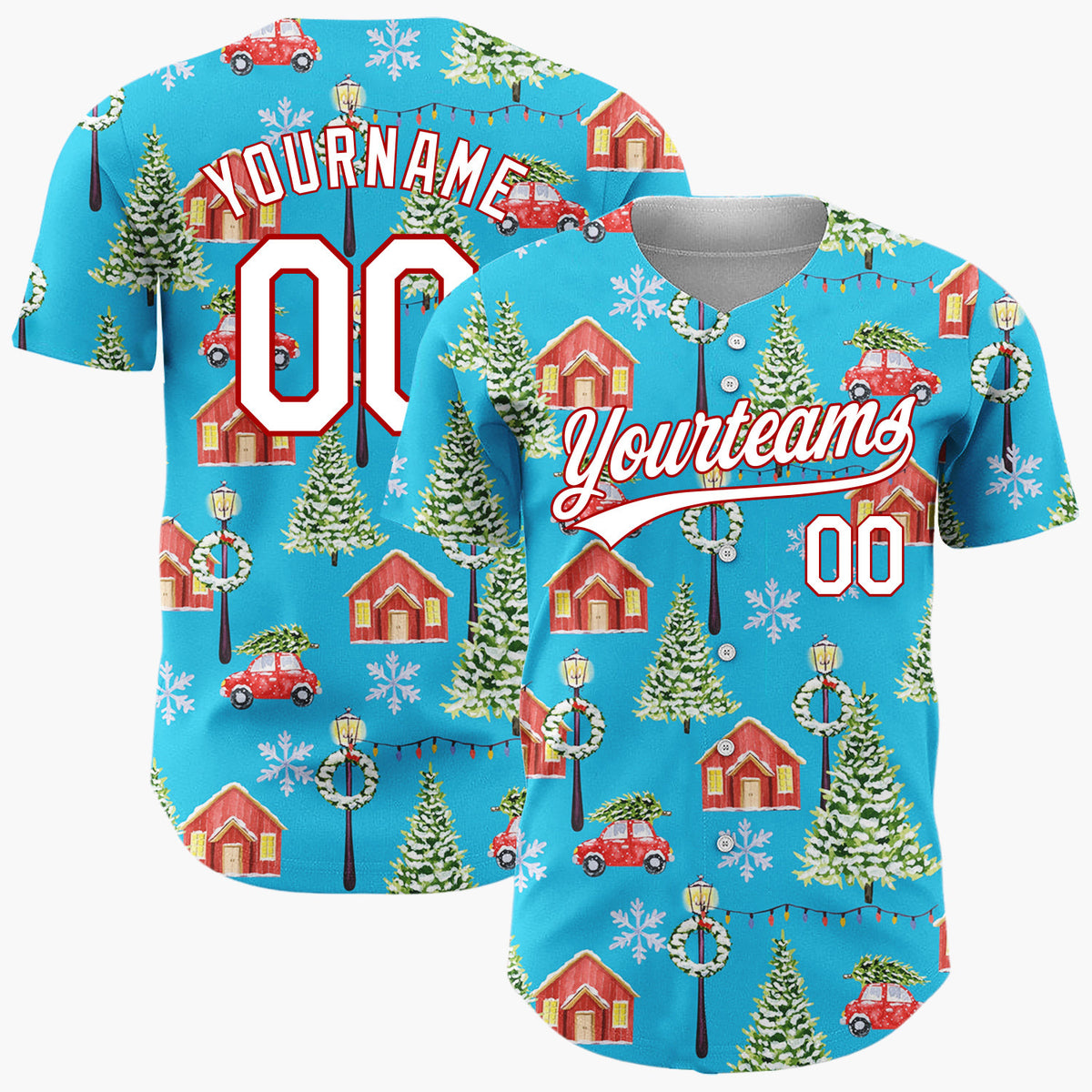 Custom Red White Green Polka Dots Simple Christmas Baseball Jersey
