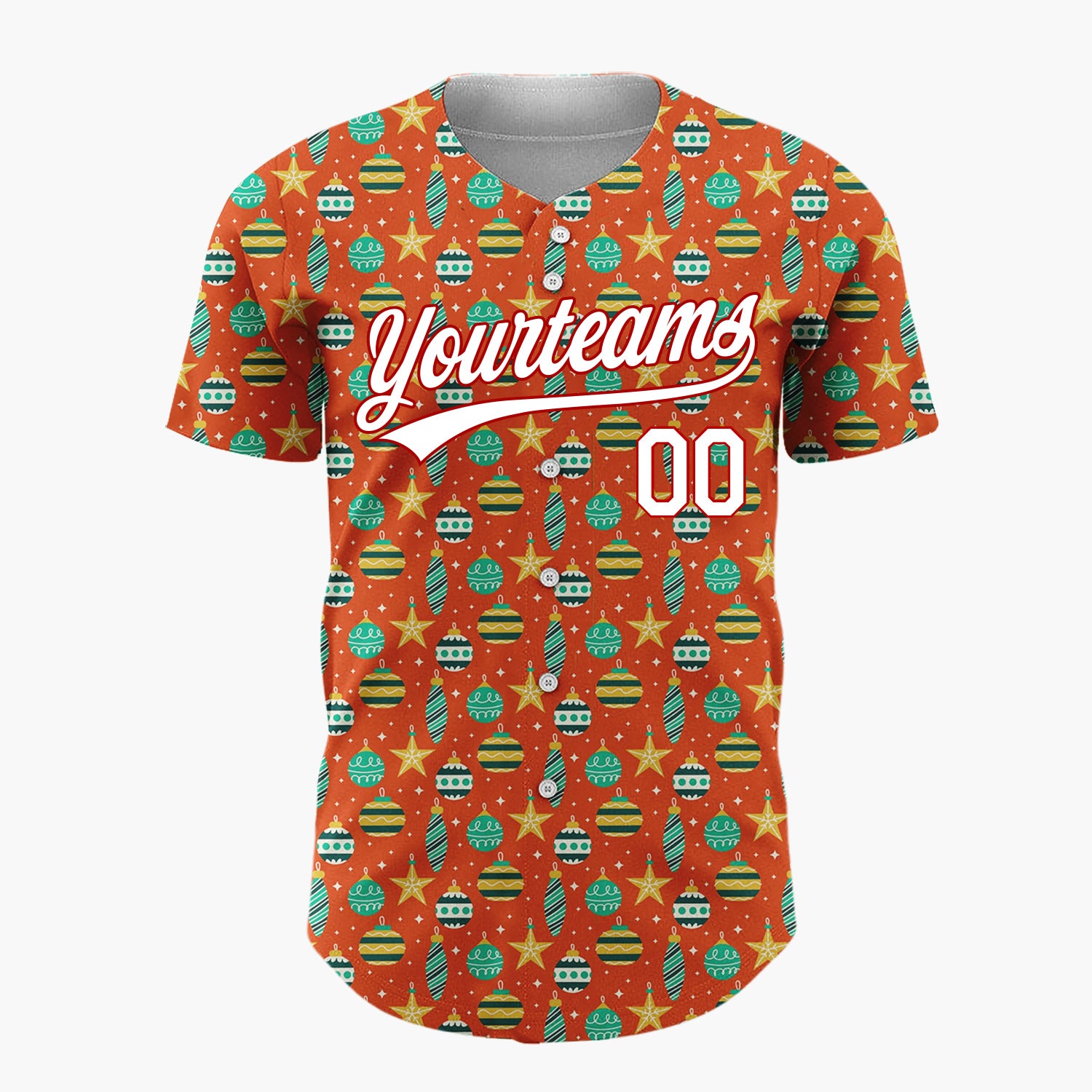 Custom Red Green Gold Stars And Baubles Festive Christmas Baseball Jersey