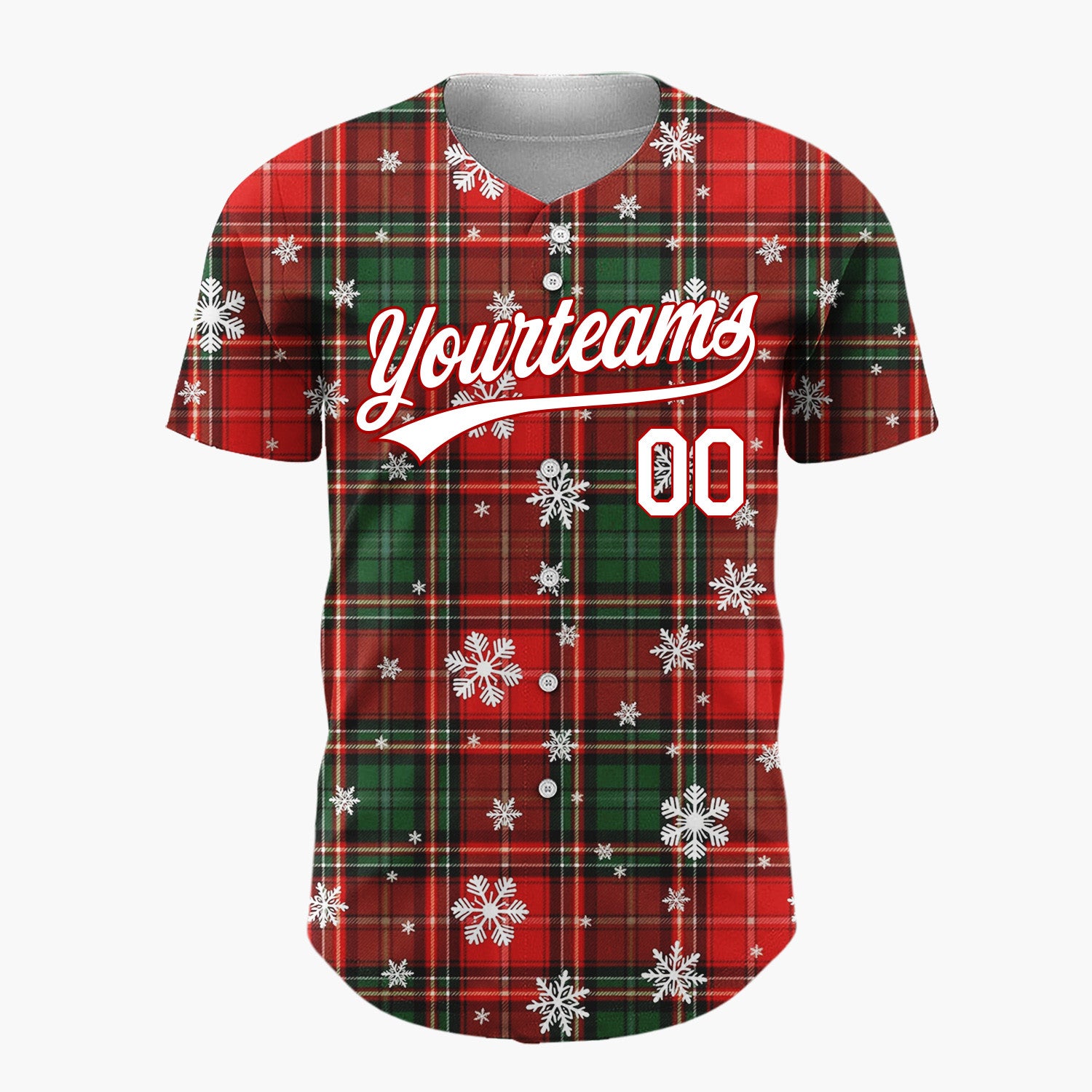 Custom Red Green Tartan Plaid Snowflakes Plaid Pattern Christmas Baseball Jersey