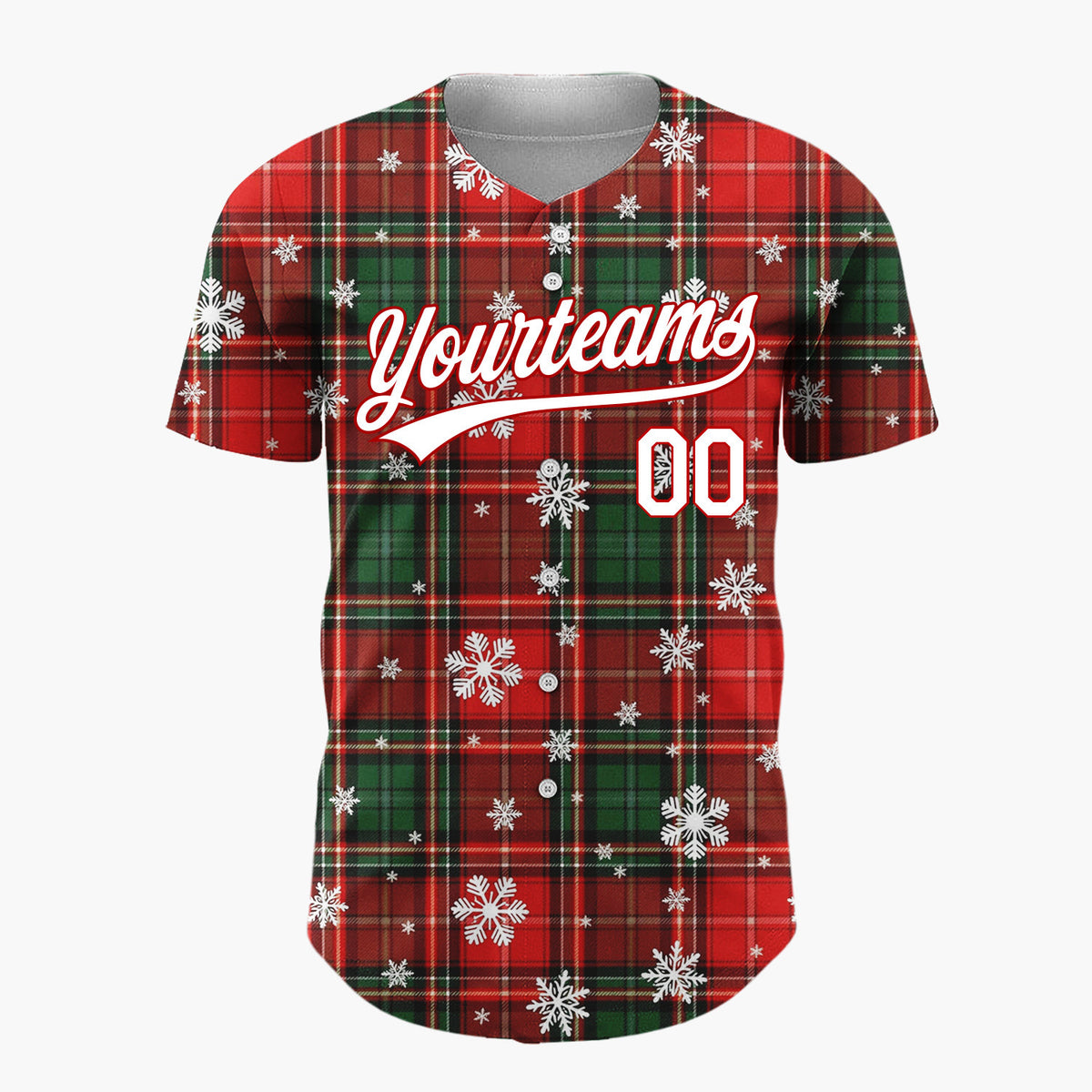 Custom Red Green Tartan Plaid Snowflakes Plaid Pattern Christmas Baseball Jersey