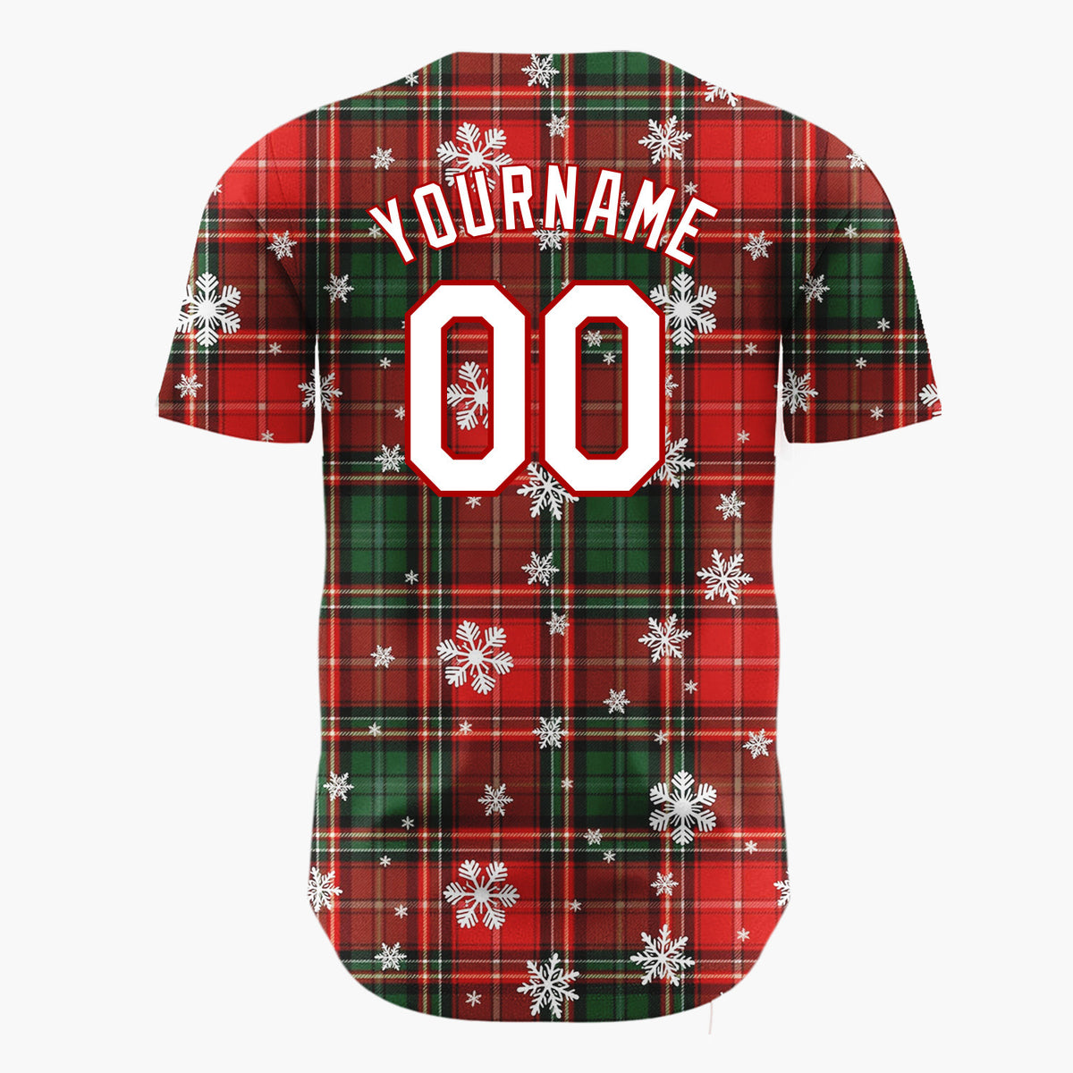 Custom Red Green Tartan Plaid Snowflakes Plaid Pattern Christmas Baseball Jersey