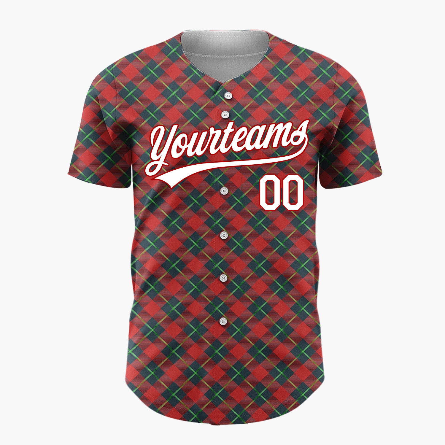 Custom Red Green Diagonal Plaid Tartan Fabric Pattern Christmas Baseball Jersey