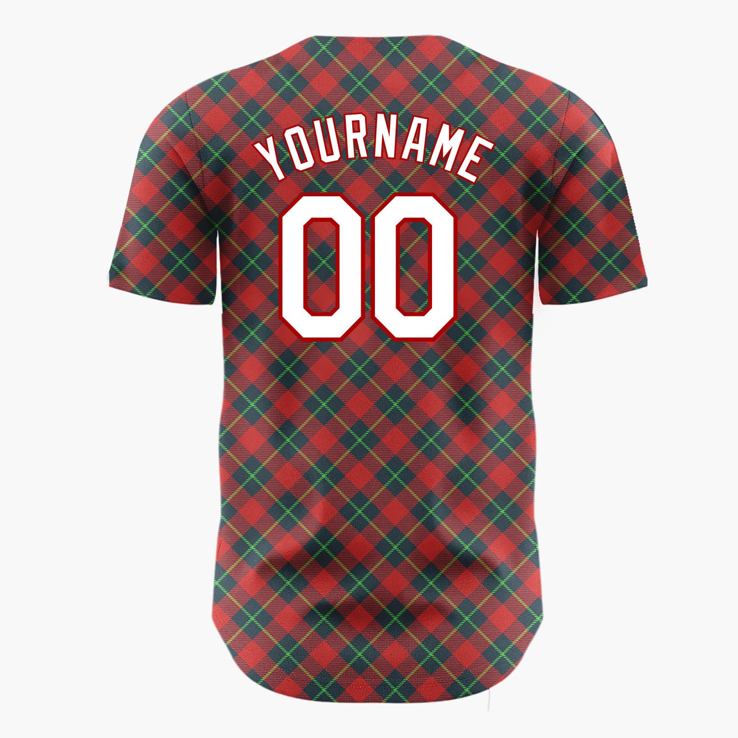 Custom Red Green Diagonal Plaid Tartan Fabric Pattern Christmas Baseball Jersey