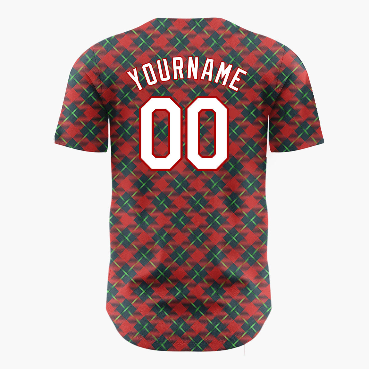Custom Red Green Diagonal Plaid Tartan Fabric Pattern Christmas Baseball Jersey