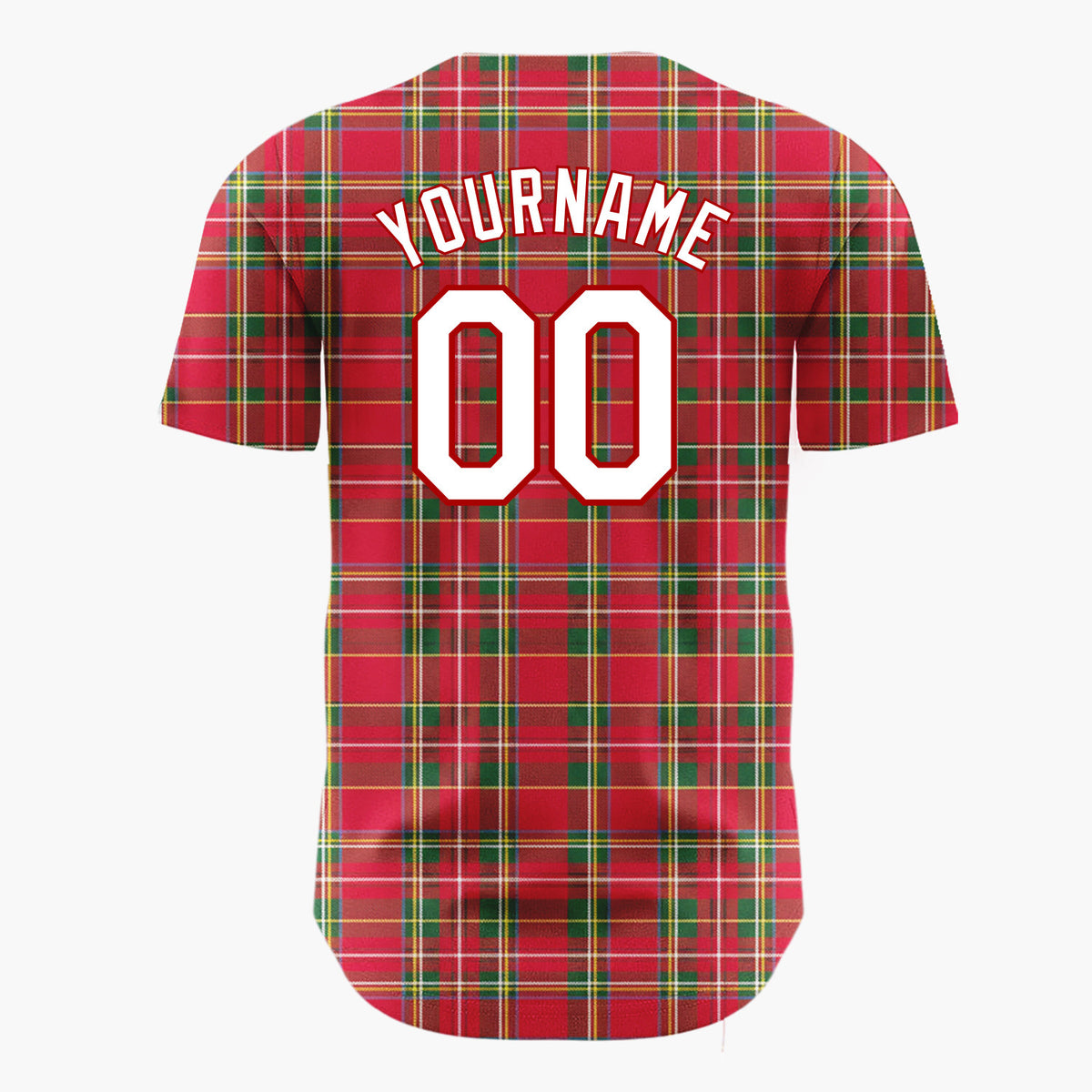 Custom Red Green Tartan Plaid Classic Christmas Baseball Jersey
