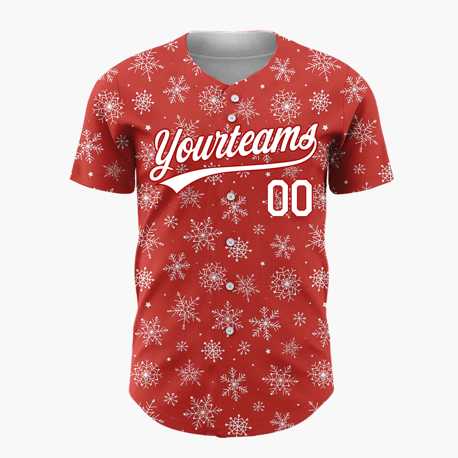 Custom Red White Sketch Snowflake Doodle Pattern Christmas Baseball Jersey