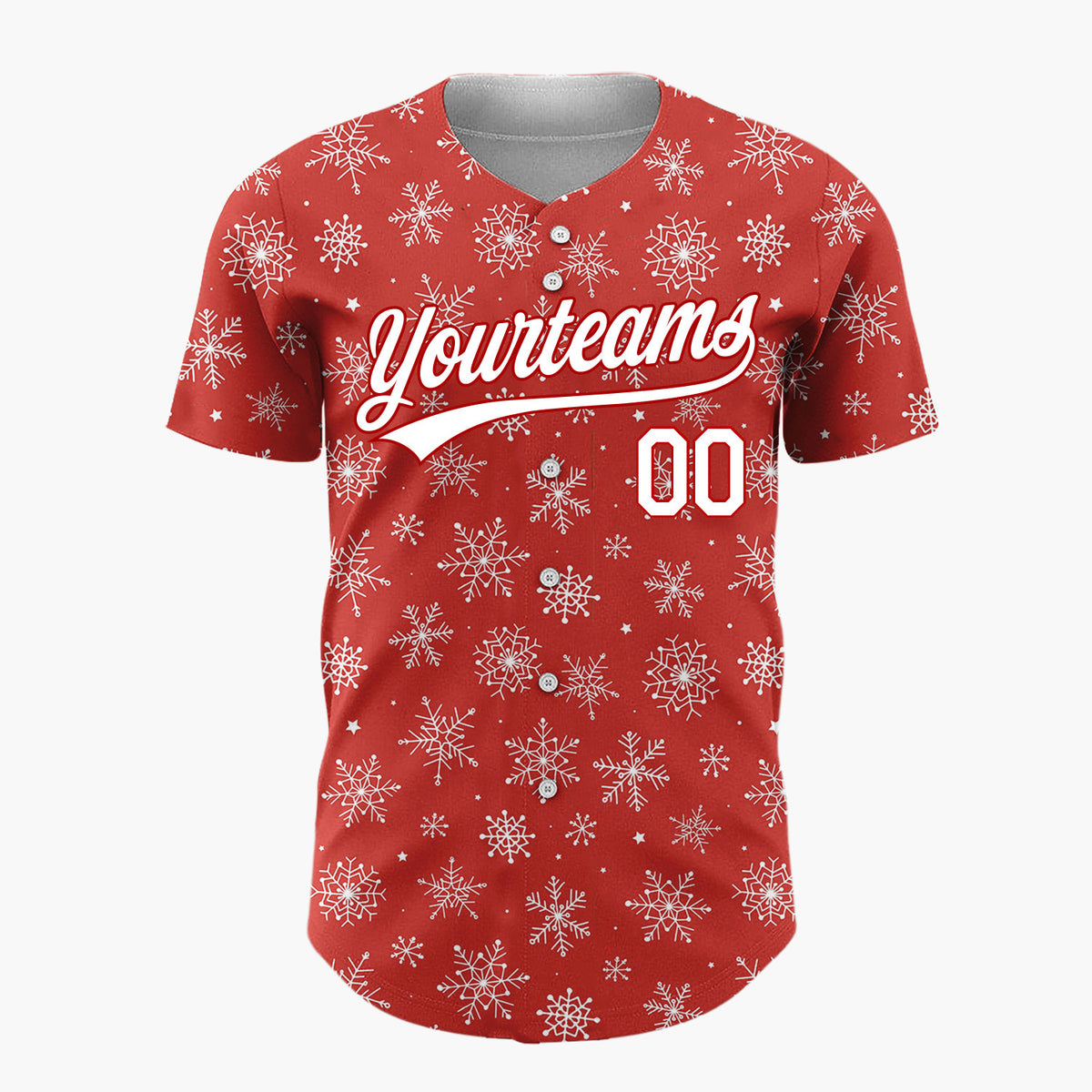 Custom Red White Sketch Snowflake Doodle Pattern Christmas Baseball Jersey